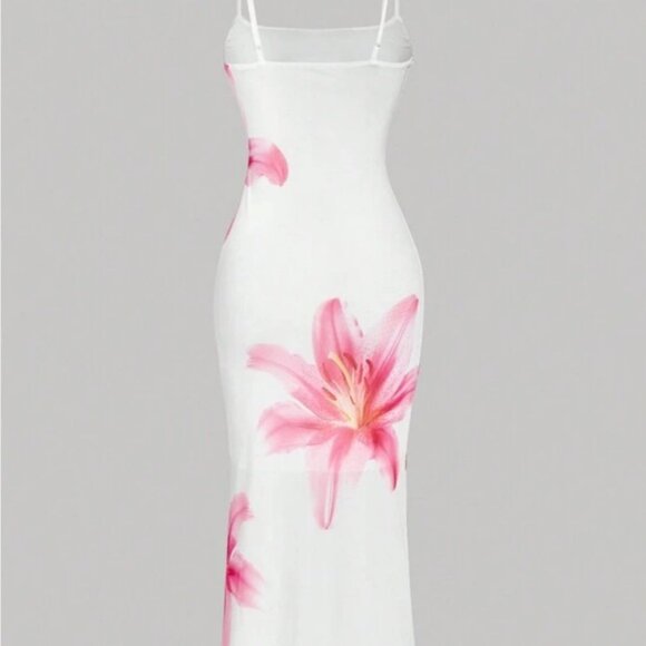 SHEIN White Cream Slip Midi Dress Spaghetti Strap - Picture 2 of 3